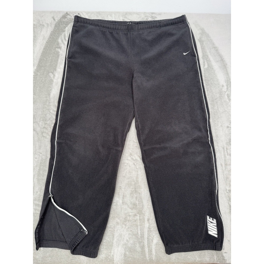 Vintage Y2K Nike Black Fleece Sweatpants Mens 2XL XXL Sherpa Baggy Swoosh 90s